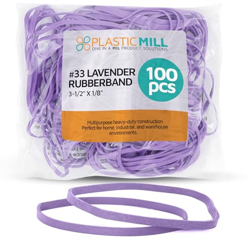 PlasticMill Lavender Rubber Bands Size 33 (3 1/2 x 1/8) - #33 Colored Rubber Bands Office Supplies - Strong, Elastic Bands for Crafts, Balloon Garland, Cash, File Folders (100-Pack)