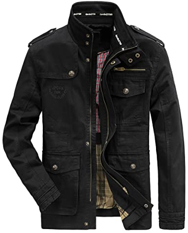 MERCIYD Men's Classic Jacket Pure Cotton Military Stand Collar Coat Cotton Leisure Pockets Casual Coat
