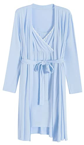 Latuza Women's Viscose Nursing Nightgown and Robe Set L Light Blue