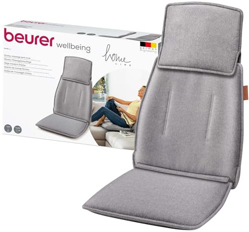 Beurer MG 330 Coprisedile Massaggiante Shiatsu Grigio con 3 Aree di Vibrazione a 4 Testine che Simulano il Massaggio Manuale, 2 Livelli di Intensità, Interruttore Manuale