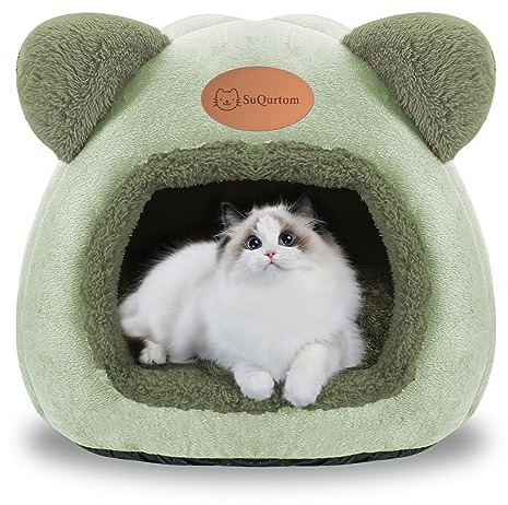 Cama para gatos, cama lavable para gatos, cama para mascotas, tienda de campaña suave y cómoda, cama de arena para gatos, cama calmante para gatos y perros pequeños (verde)