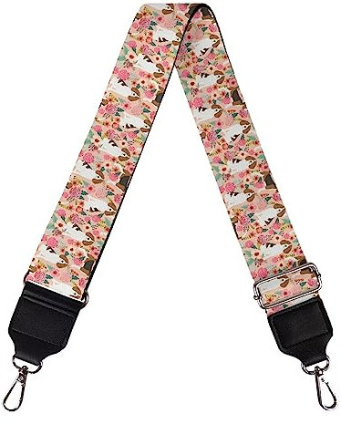 Poceacles Beagle Dog - Correas de repuesto para bolso cruzado con estampado de flores florales, herrajes plateados, correas anchas ajustables para bolso, 1 unidad