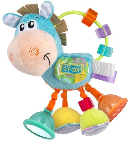 Playgro Clip Clop Activity Rattle per Neonati 3-6-12 Mesi, Sonagli e Giochi da Dentizione 3+ Mesi, Giocattoli Sensoriali Sicuri per Neonati e Bambini, Peluche Atossico con Clip, Regalo Perfetto
