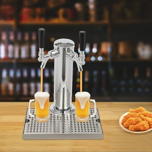 Bierturm mit doppeltem Zapfhahn – Edelstahl, 4.41 inch Durchmesser, Zugfass Kegerator Spender mit Schraubenschlüssel für Heimbrauerei Bierausrüstung