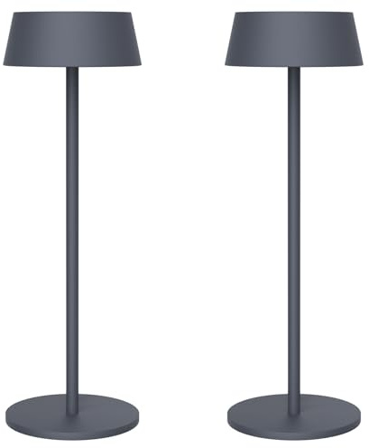 K-Bright 2 Stück Dimmbare LED Akku Tischleuchte Indoor & Outdoor Wiederaufladbar Warme Lichtfarbe 3000k Outdoor wasserdicht Tischlampe Für drinnen und draußen Anthrazit