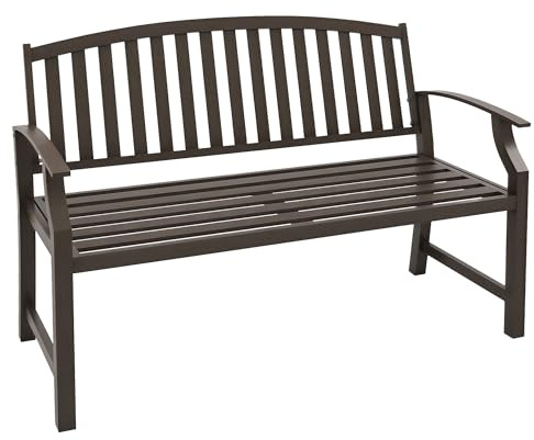 Outsunny Garden Bench Outdoor Metal Bench with Slatted Backrest Brown