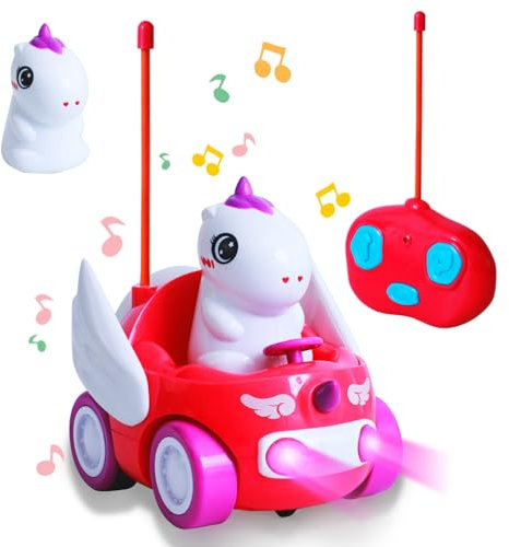 Lekwaiin Ferngesteuertes Auto ab 2 3 4 Jahre, 2.4 GHz Einhorn Spielzeug Auto mit LED und Musik Spielzeug Geschenke für 2-6 Jungen Mädchen