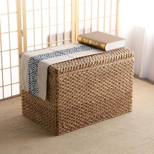 Baule In Vimini Rustico Da Fattoria, Panca Portaoggetti In Rattan Intrecciato, Pouf Portaoggetti In Alghe Marine Intrecciate, Panca All'estremità Del Lett(Size:70x40x45cm(28x16x18inch),Color:Naturale)