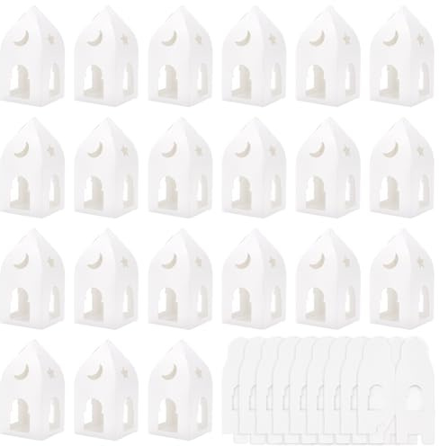 BENECREAT 30 st husformade presentask, 6,5 x 6,5 x 14 cm, vit, genomskinlig fönsterlåda, godispresentaskar, tomma för godis, kex, choklad presentförpackning