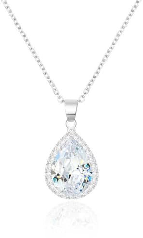Linawe Silber Halskette Damen Kette, Diamant Geburtsstein Kristall Anhänger Schmuck Set, Kettenanhänger Silber Damenkette Jewelry, Silberkette Modeschmuck