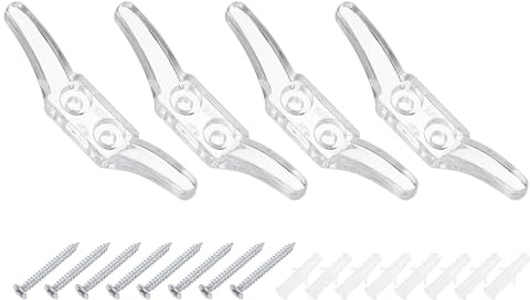 sourcing map 4Pcs 65x12mm Blind Cord Cleats, Blind String Safety Rope Plastic Holder, Window Cord Hooks with Screws for Curtains Sun Shades Ropes, Clear