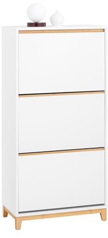 SoBuy Mueble Zapatero Estrecho para Entrada - Zapatero Recibidor Blanco con 3 Puertas y Gran Capacidad - Ideal para Pasillo o Recibidores Pequeños - 60x34x122cm Armario para Zapatos FSR192-WN