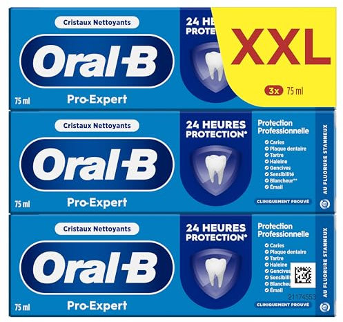 Oral-B Dentifrice Pro-Expert, Conçu Pour Protéger Les Gencives, Contre Taches En Surface, Brossage Des Dents Pour Une Protection Professionnelle, Pack XXL 3x75 ml