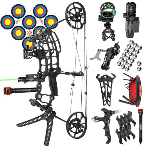 ZSHJGJR Kit Compound Arc à Poulies de Chasse Adultes - 22 Empattement Compact, Puissance 40 lbs Réglable - Kit Double Usage pour Flèches & Billes Acier - Chasseurs Adultes & Survie (Set 2)