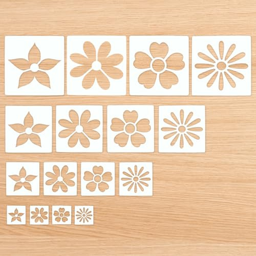 MWOOT Plantillas Flores Grandes para Pintar Paredes, 16 Piezas Plantilla Floral Reutilizable para Manualidades,Plástico Kit plantillas Dibujo para Pared, Madera, Lienzo y Decoración Del hogar