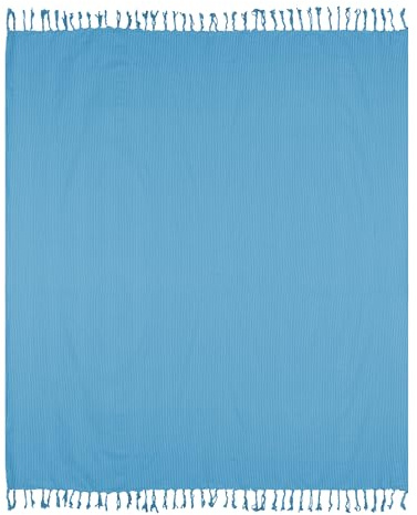 H HANSEL HOME Fouta Playa XXL de Algodón/Poliéster 210x240 cm con Flecos, Toalla Playa Grande para Familia, Toallas Gigantes de Playa para Verano y Vacaciones - Azul, B