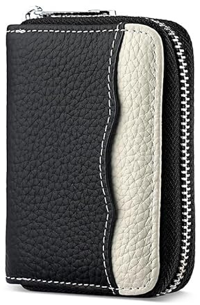 Goopai RFID 20 Card Slots Credit Card Holder Genuine Leather Accordion Card Case Small Wallet for Women or Men with Zipper (New Black)