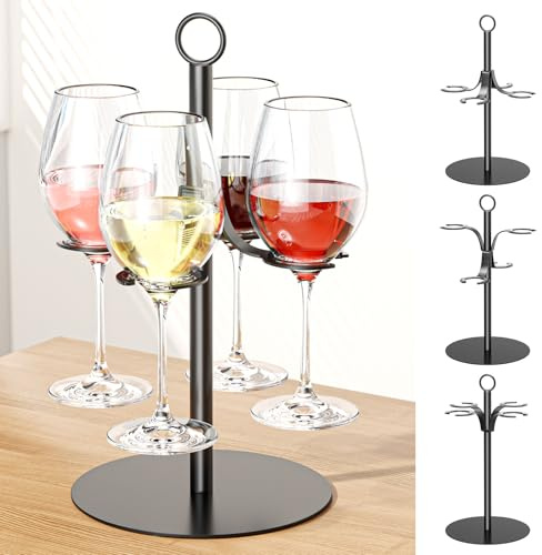 XILIMOR Soporte para copas de vino, torre de bebidas con estructura de metal, soporte para cócteles, torre para champán, soporte para 4 copas para fiestas, bodas, bares (negro)