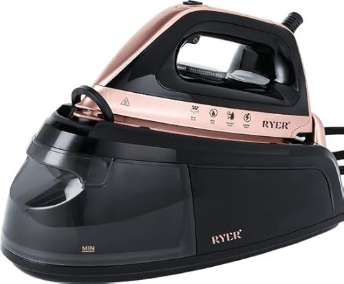 RYER Dampfbügeleisen mit Dampfstation – Keramiksohle, 375 g/min Steam-Jet, 1,2 L Wassertank, Anti-Tropf & Anti-Kalk, 30 Min Dauer-Dampf, Basisstation mit Lock & Carry