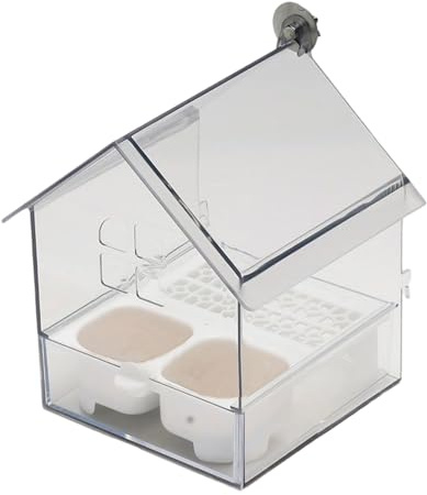 TQEBWUS Casa Mangiatoia Uccelli - Per Mangime Uccelli | Vassoio Trasparente Cibo e Acqua a Forma Vasca per Cardellini da Giardino Balcone Ringhiera per Amanti Animali