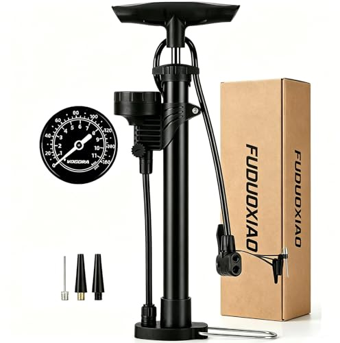 Bomba de bicicleta con manómetro superior, bomba de bicicleta con válvulas Presta & Schrader para todas las bicicletas, manómetro de precisión 160 PSI y material duradero bomba de pie para neumáticos