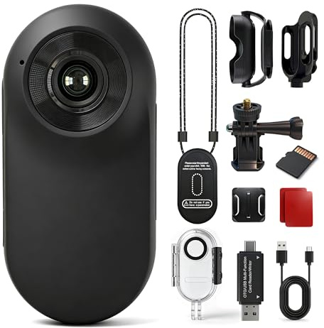 Mini Body Cam con Ciondolo Magnetico, Action Cam con Custodia Subacquea, Telecamera Indossabile con Scheda Memoria per Snorkeling, POV Camera per Casco Moto, Bici, Sport Estremi e Vlogging (Nero)