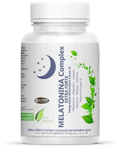 Hyper Melatonina Complex 60 Cps - Integratore per Riposare, Dormire. Contro l'Insonnia Favorisce Rilassamento e Sonno Profondo, con Luppolo, Valeriana, Melissa, Griffonia, Magnesio e Serotonina