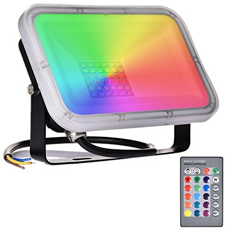 30W Faretto LED da Esterno RGB con Telecomando,16 Colori e 4 Modalità, Illuminazione del paesaggio con Funzione di Memoria 2400lm IP66 Impermeabile Proiettore LED per Giardino palcoscenico Festa