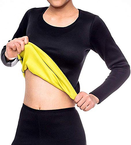 Lelesta Women Sweat Weight Loss Sauna Suit Neoprene Workout Shirt Training Body Shaper Zipper Slim Fitness Jacket Long Sleeve Shapewear Gym Fat Burner Top (3XL)