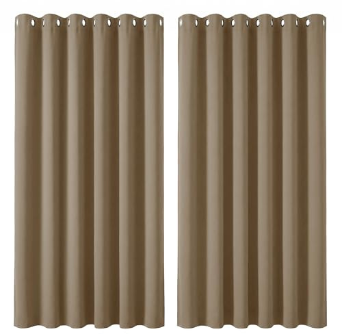 Deconovo Super Soft Bedroom Curtains Blackout Thermal Insulated Eyelet Blackout Curtains for Nursery Tan Brown 90x108 Inch 2 Panels