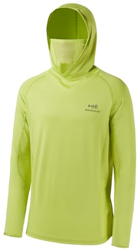 BASSDASH UPF 50+ Men’s Long Sleeve Fishing Shirt with Mask UV Neck Gaiter Hoodie (Pear Green, Medium)