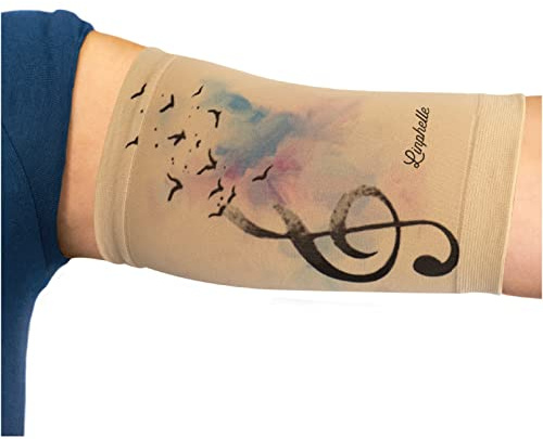 Linphelle Copri Picc in Microfibra - Fascia Copri Picc Braccio in Tessuto Traspirante e di Design, Manicotto Braccio Ideale per PICC, Glucometro, Tatuaggio o Ferite, Chiave di Violino, Taglia 0