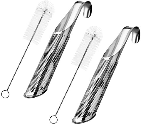 2 Pack Tea Strainers and 2 Brush, Stainless Steel Tea Diffuser Stick Pipe Tea Infuser for Loose Tea Leaf, Tea Leaf Steeper Food Grade Fine Mesh Tea Strainer for Loose Tea, Rose, Coffee, Spices