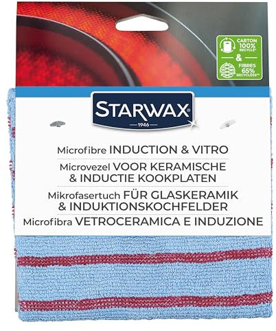 STARWAX - Paño de microfibra especialmente diseñado para vitrocerámica e inducción - Limpia la suciedad y las salpicaduras de grasa - Lado abrasivo y absorbente - No raya - Lavable a 60° - Con 65%