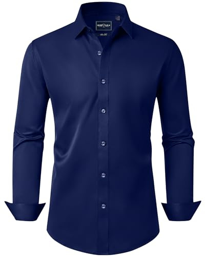 Mens Shirts Stain Shield Long Sleeve Stretch Slim Fit Formal Dress Shirt