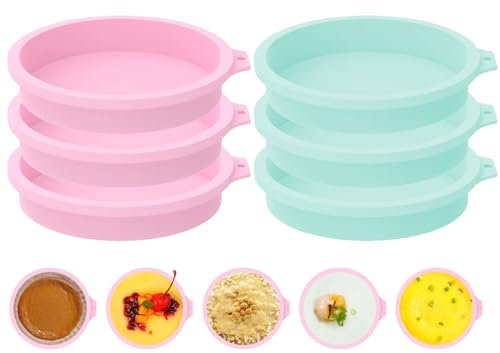 CHUNZHILAI 6 Pack Air Fryer Egg Mould Round Silicone Layer Cake Mold Silicone Chocolate Mousse Cake Mould Layer Rainbow Cake Round Mould DIY Dessert Cake Baking Tools（4''）