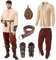 Ulikey Set di Abbigliamento Medievale da Uomo, Set di Costumi Medievali Rinascimentali da Uomo Con Camicia Classica Medievale, Pantaloni Medievali, Cintura, Protezioni Accessori (Beige Marrone, L)
