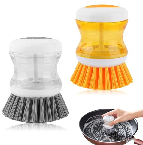 2 Stück Abwaschbürste mit Integriertem Spülmittelspender, Befüllbare Spülbürste, Spülbürste mit Spülmittelspender, Küchenbürste für Geschirr, Töpfe und Spülen (Farbe zufällig)