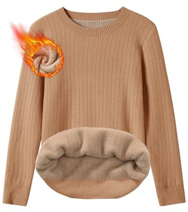 TOMEEK Pullover Damen Winter Langarm Rundhalsausschnitt Longpullover für Damen Elegant Thermo Grobstrickpullover Sweateshirt Essentials Strickpullover Lässig Sweater(Khaki,M)