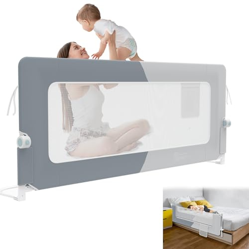 YRHome Griglia di protezione per letto da 180 cm, pieghevole, girevole a 180 gradi, per bambini, rete ariosa, regolabile in altezza, per lettino, letto dei genitori (grigio scuro + grigio chiaro)