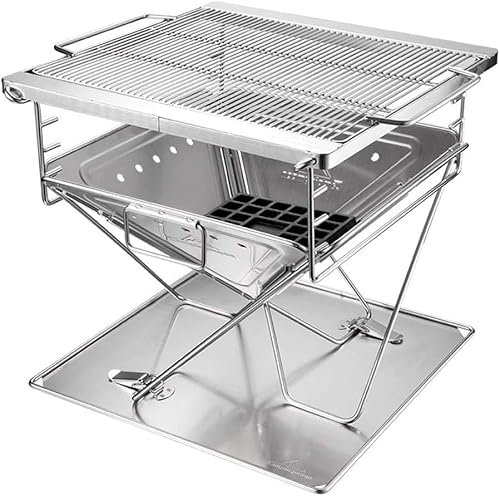 Gril à charbon de bois portable en acier inoxydable – Barbecue pliable d'extérieur – Grand barbecue de bureau pour 5–10 personnes – Idéal pour les barbecues