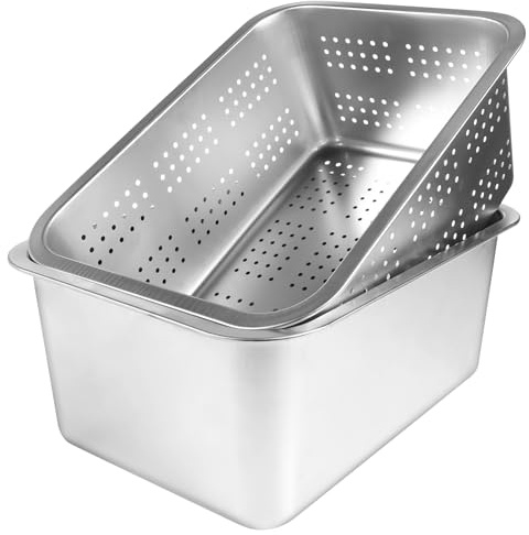 M.J COMFY-LIFE 2-in-1 Washing Up Bowl & Strainer Bowl, Stainless Steel Dish Tub with Colander, for Washing Rice and Draining, Vegetable and Fruit Food Preparation (35.5 * 26.5 * 15.3cm)