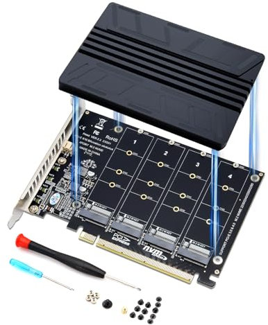 Cuatro Nvme M.2 PCle Tarjeta de Expansión con Disipador de Calor Binghe Cuatro Adaptadores Nvme pcie, Placa Base Tarjeta divisora PCIE para Nvme M.2 SSD（Placa Base Debe soportar PCle Split）