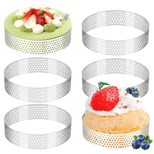 Tapvai 6 Pezzi 8 cm Anello Microforato Crostata, Stampo Crostata Microforato in Acciaio Inox 430, Stampo per Crostata, Stampi per Crostatine per Crostate Pasticceria Mini Torte Mini Pizze Muffin