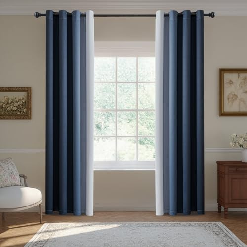 BellaHills Gardinen Farbverlauf Schallschutz Blickdichte Vorhänge Wohnzimmer, Thermovorhang Gegen Kälte mit Ösen, Blackout Curtains Vorhang Schlafzimmer, H240 x B132 cm, 2er Set, Tealblau
