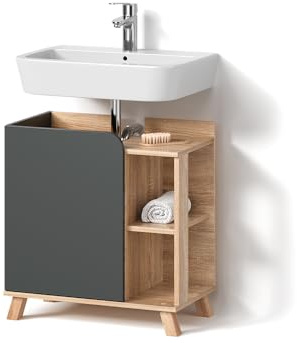Livinity Waschbeckenunterschrank Marano, Anthrazit, 60 x 65 cm mit Tür und offenen Fächern