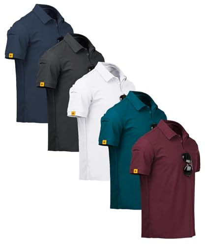 ZITY 5 Pack Polo Uomo Manica Corta Maglietta Traspirante ad Asciugatura Rapida Uomo Polo Estate Camicia Sportiva Camicia da Golf Regular Fit Polo Uomo(L)