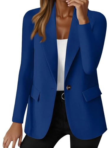 Womens Blazer Suit Elegant Long Sleeve Lapels Collar Jackets Business Work Office Cardigans Jacket Suiting & Blazers with Pockets Button for Ladies Blue L