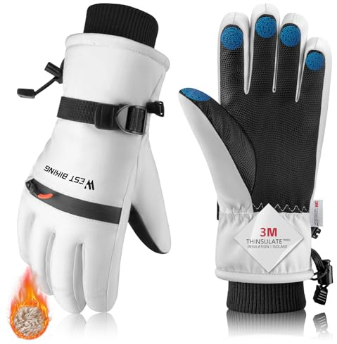 CYCLESPEED Guanti da sci invernali adatti per uomini e donne, guanti da sci antivento impermeabili e antiscivolo, mantengono le mani calde e asciutte (bianco, XL)