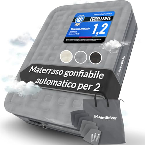 Heimfleiss® Materasso Gonfiabile Matrimoniale 150x200x45 cm | Letto Gonfiabile Matrimoniale Premium per 2 Persone | Materassino Autogonfiante per Ospiti e Campeggio con Pompa Integrata | Gray